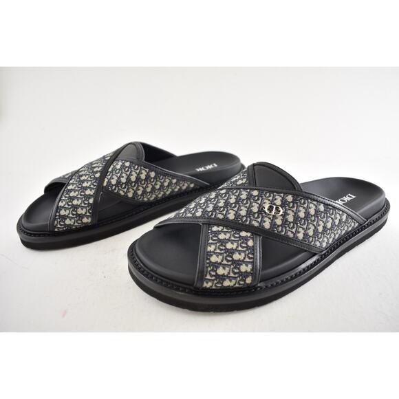 Dior Mens Aqua Sandal Beige Black Blue Oblique Jacquard Logo Slide Slip On 42 9 - Picture 14 of 16